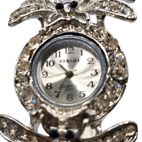 Strada Crystal Women Watch Dragonfly Analog Quartz Movement Silver Tone - Picture 2 of 9